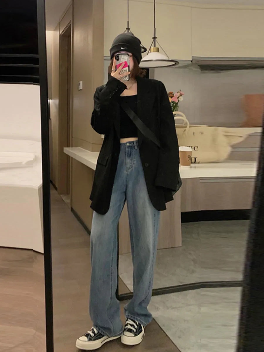 Korean-style fried street small suit jacket in solid colour with long sleeves and pockets