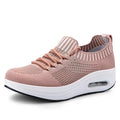 Women's mesh low-top air cushion shoes in white with rubber sole, round toe, and flat heel