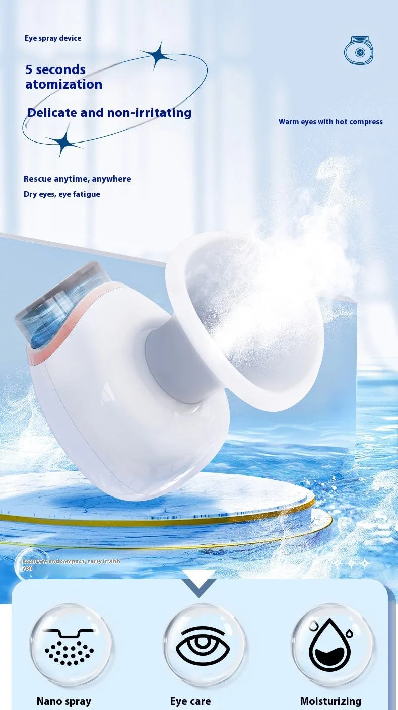 White and purple portable eye humidifier with charging cable on white background