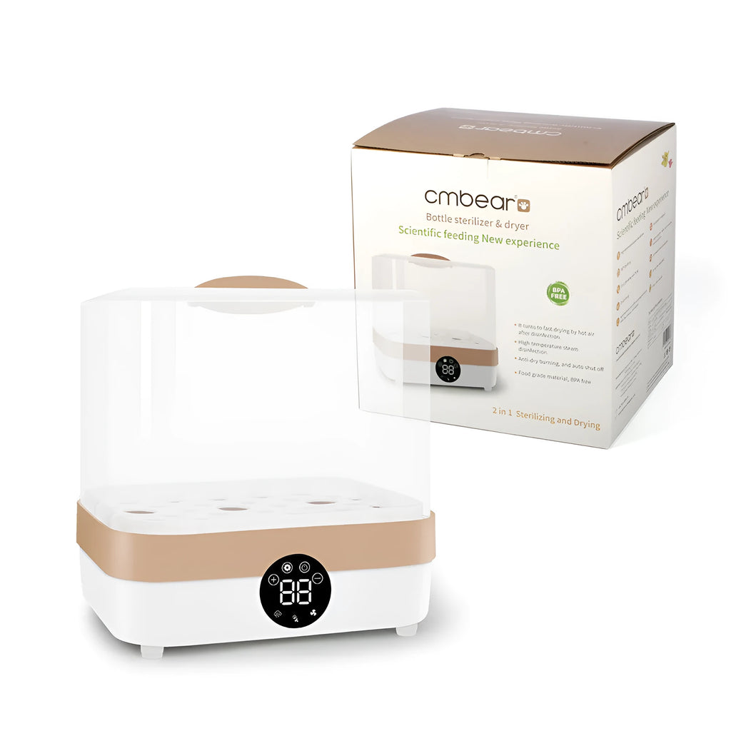 Baby bottle steriliser and dryer with polypropylene housing, 400W power, 10-minute cycle, available in multiple plug types