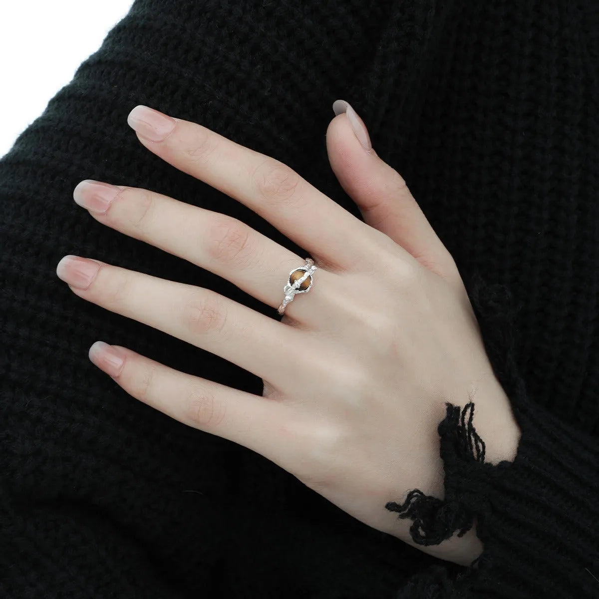 Adjustable Saturn open ring in white gold colour for women