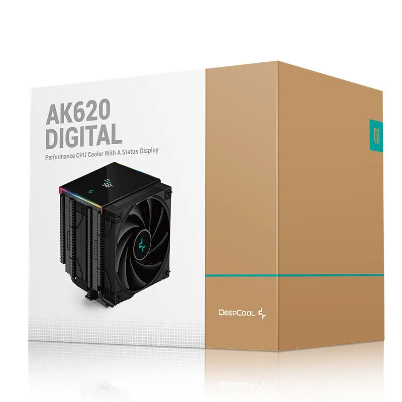 Twin tower CPU air cooler heat sink with copper-aluminium composite construction and digital display