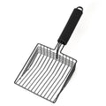 Black alloy cat litter scoop with 0.8cm gaps between tines for waste sifting