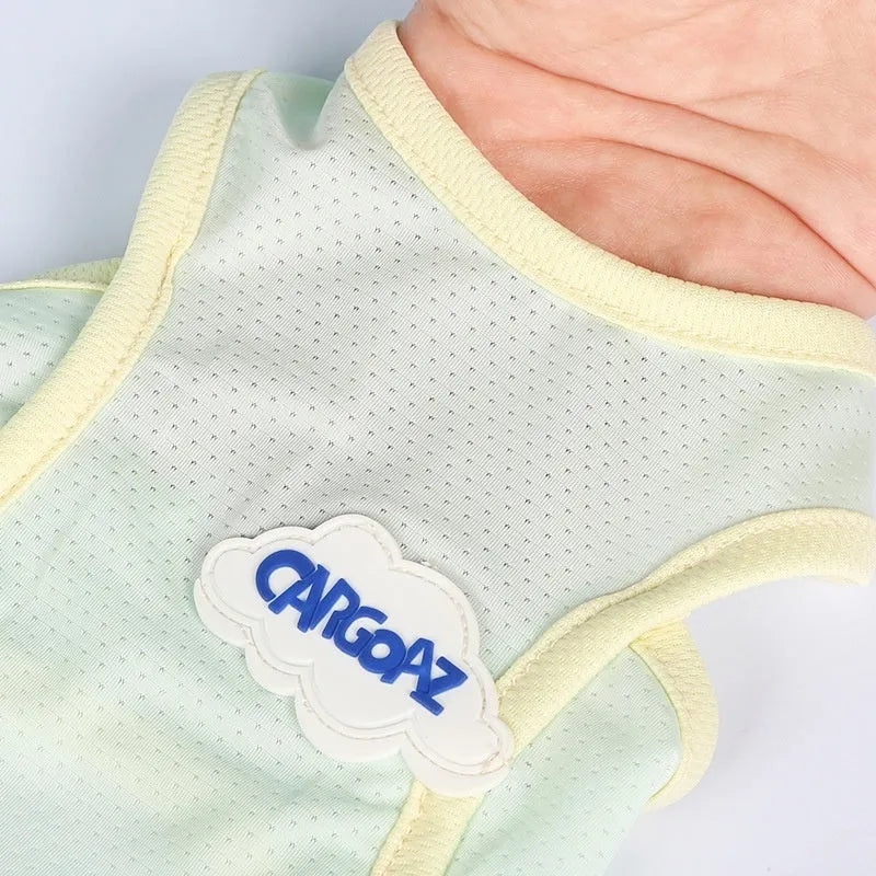 Polyester cat summer vest in grass green colour showing lightweight sports-style design