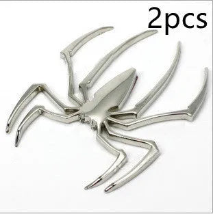 Three-dimensional metal spider bumper sticker with zinc alloy construction measuring 7x5cm