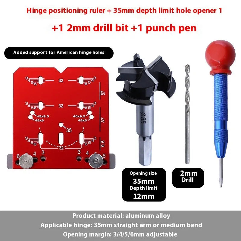 35mm hinge punch locator rule with adjustable margin settings and integrated hard alloy tapper blade.