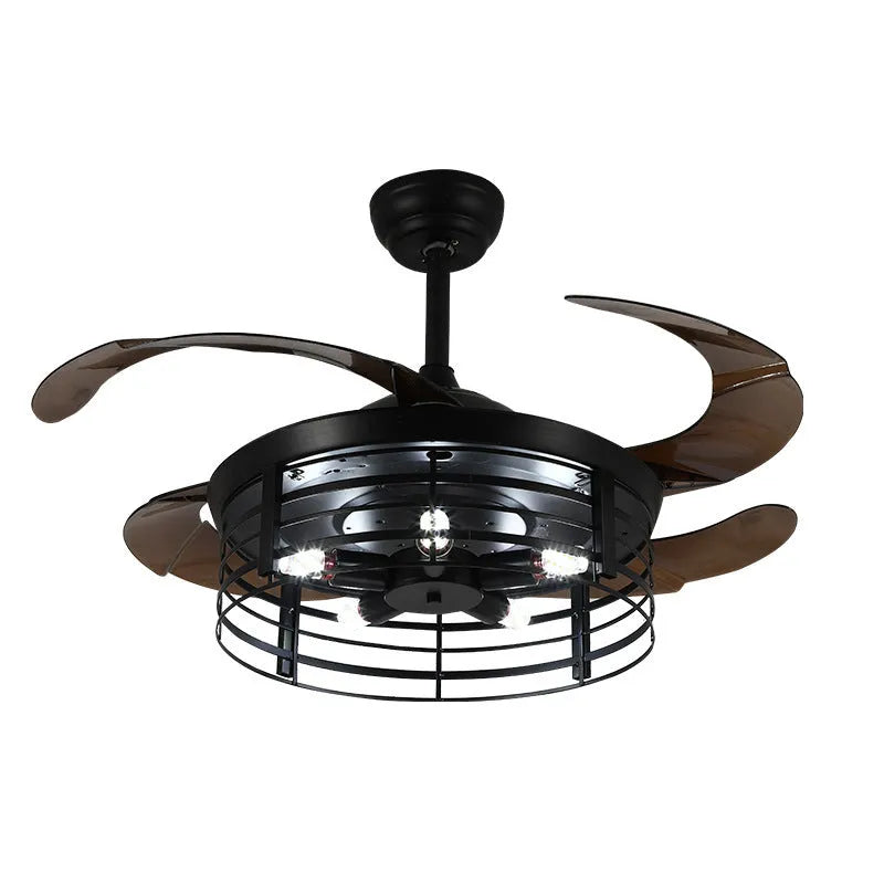 American retro style industrial wind invisible ceiling fan lamp with acrylic shade and remote control