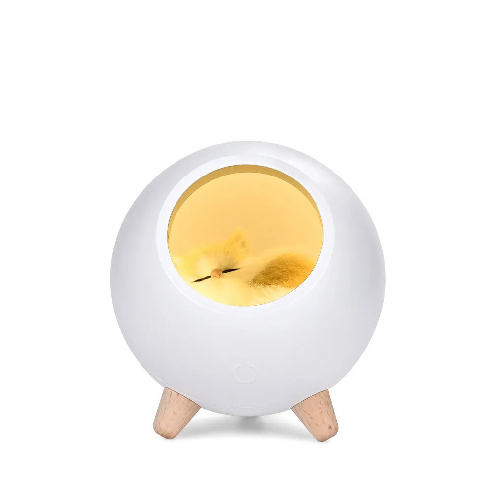 Creative cute cat house atmosphere table lamp in pink ABS shade, compact 130mm size, with USB cable
