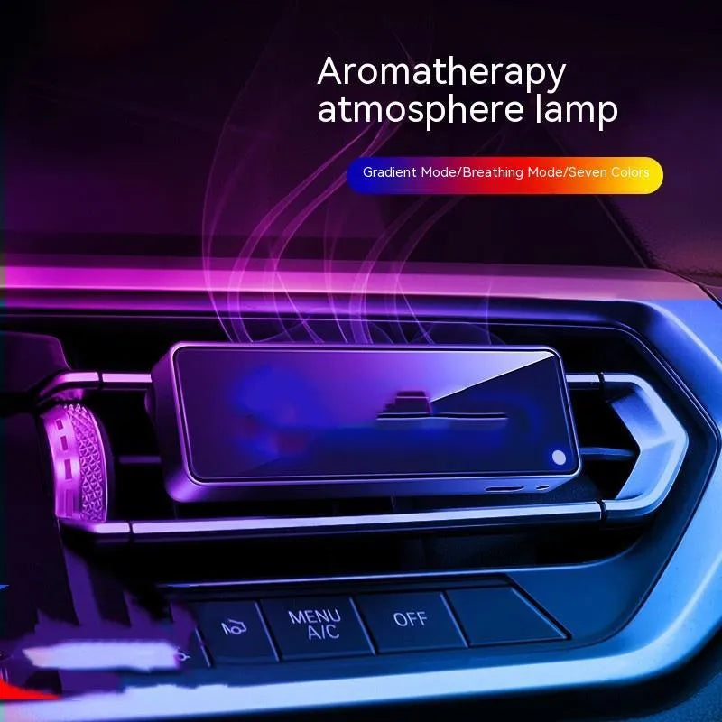 Black car air outlet aromatherapy ambience light with LED and perfume diffuser for vehicle odour removal