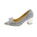 Crystal sequin chunky heel pointed-toe pumps in gold with 4.5cm heel