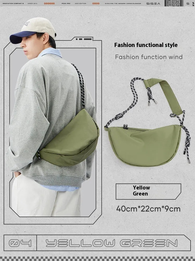 Men's nylon messenger bag in solid colour with large capacity design