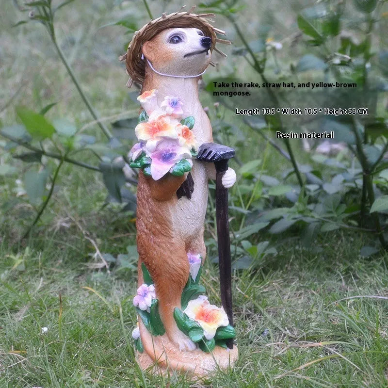 Three yellow-brown straw hat mongoose resin ornaments for bonsai gardening decoration