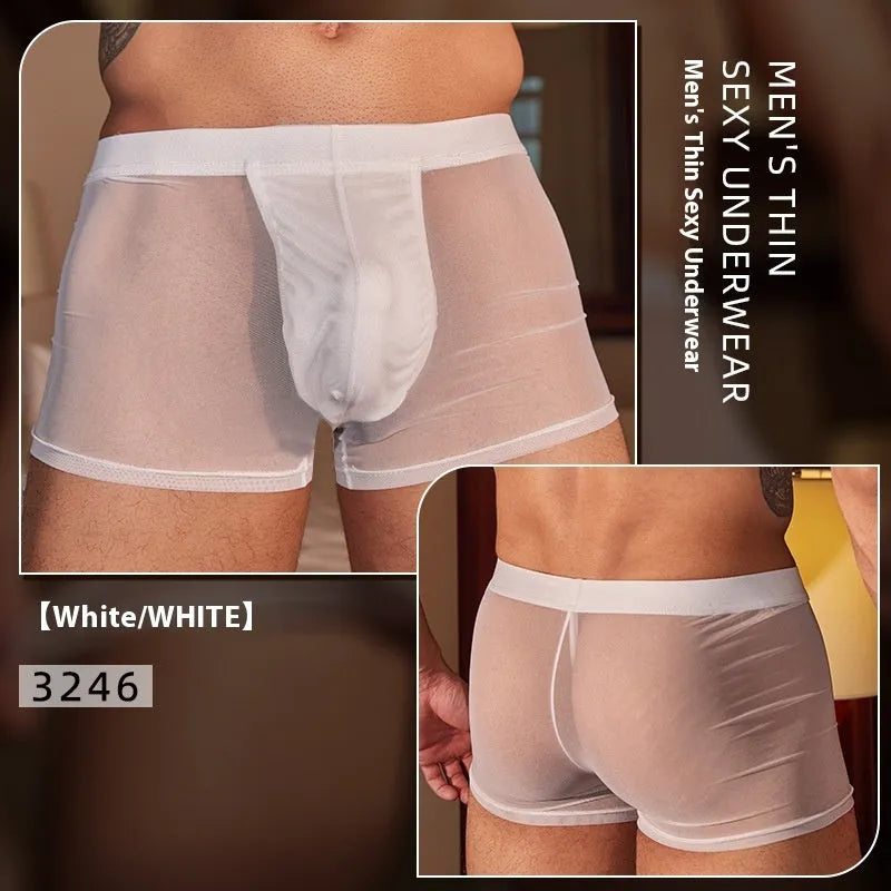 Men's black and white ultra-thin nylon boxer briefs in free size