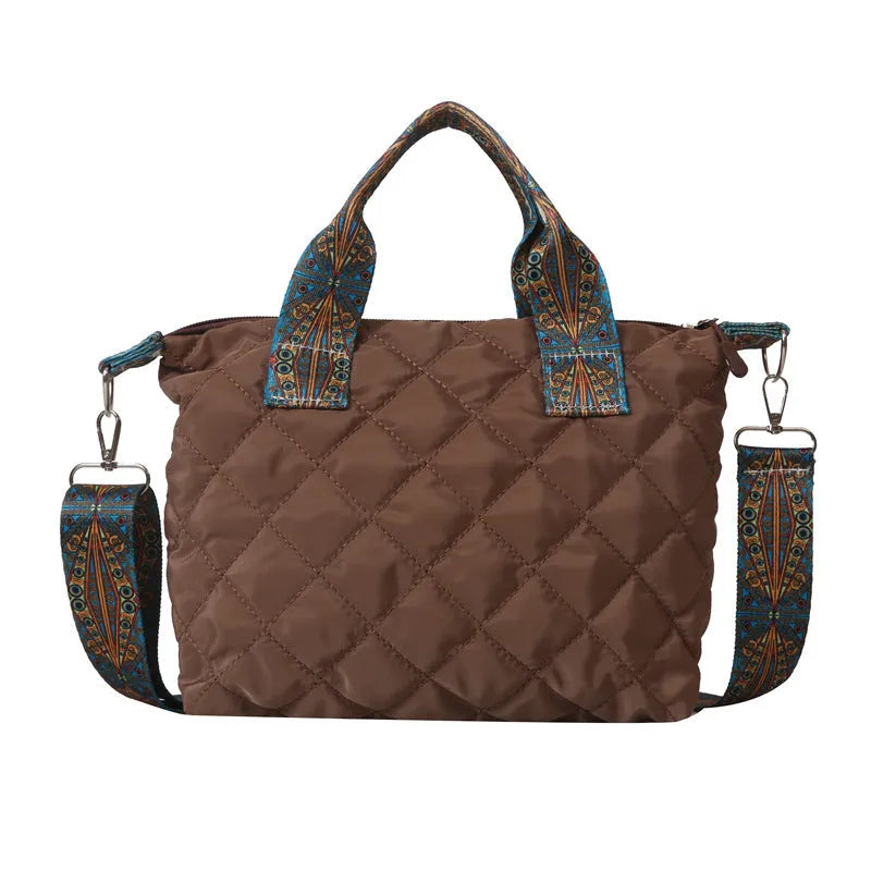 Oxford cloth shoulder messenger bag in khaki colour with single strap and sandwich pocket design