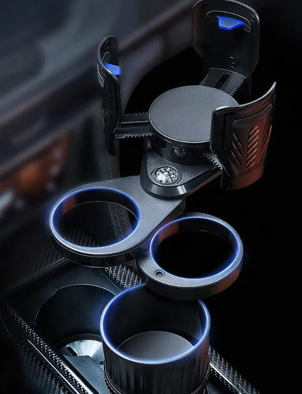 One Point Four car water cup holder with retractable base in carbon fibre black