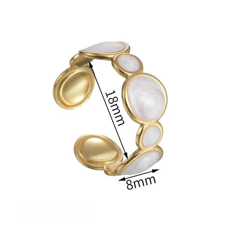 Geometric stainless steel ring with adjustable opening, electroplated metallic finish