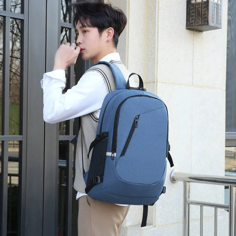 Grey Oxford cloth computer backpack with street trend design shown front view