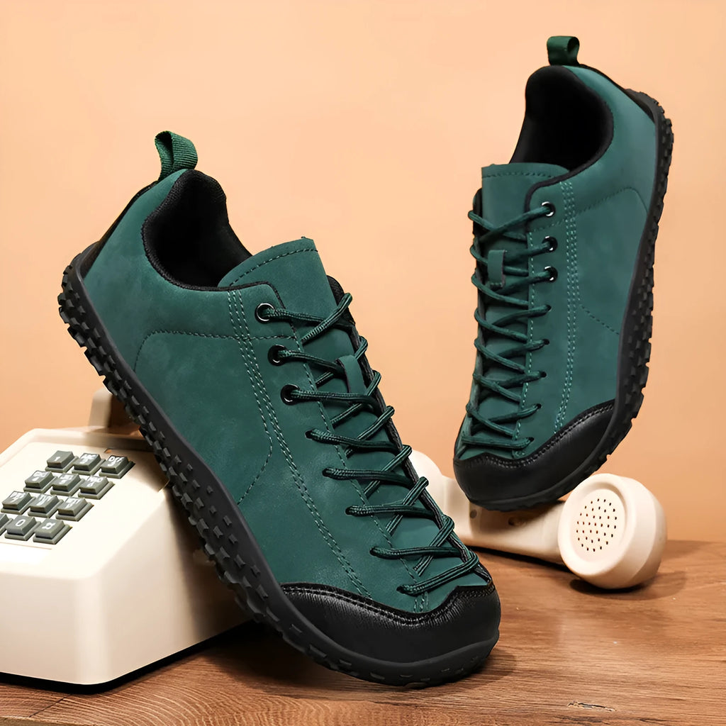 Large size wide toe training shoes with mesh upper, rubber sole, and front lace-up in black colour