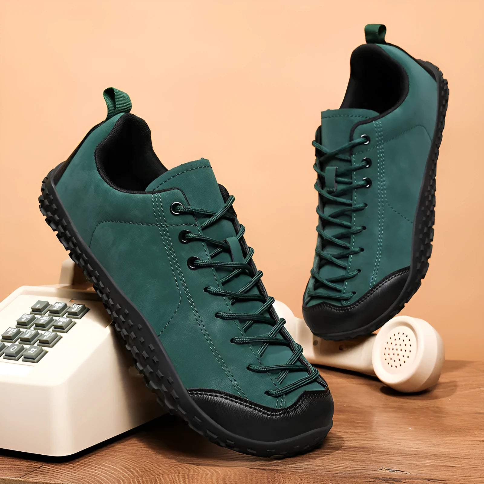 Large size wide toe training shoes with mesh upper, rubber sole, and front lace-up in black colour