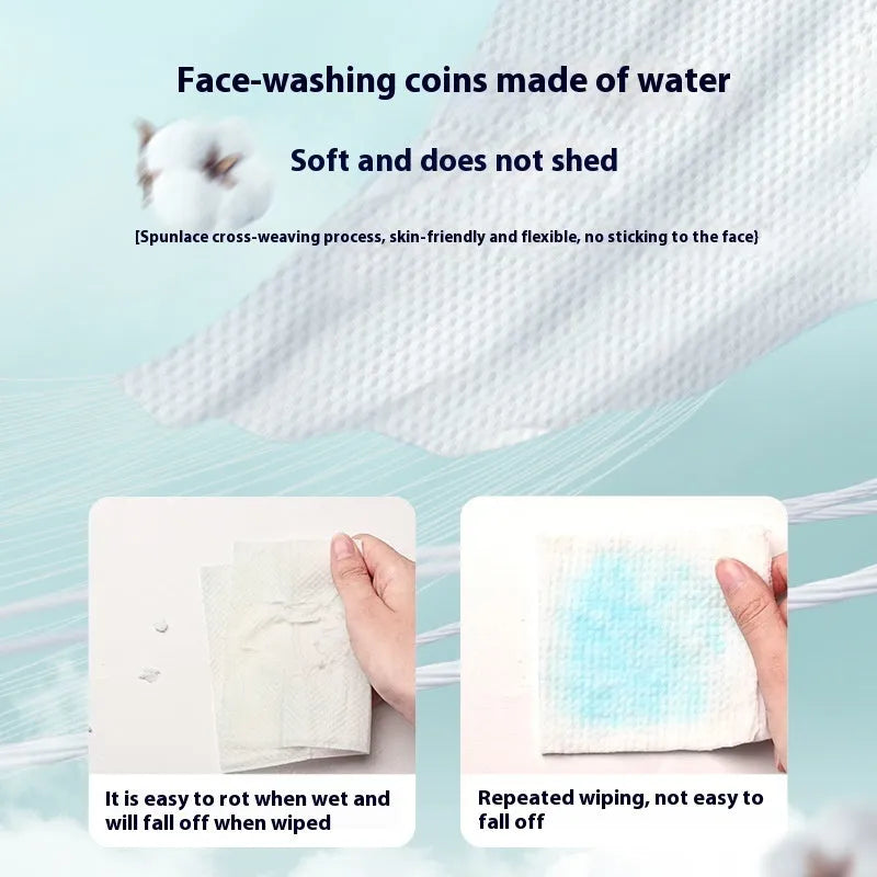 A roll of disposable white face cloths with a removable hook for hanging storage.