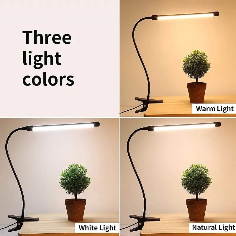 Black and white LED desk lamp with 26cm length and USB cable for student study use