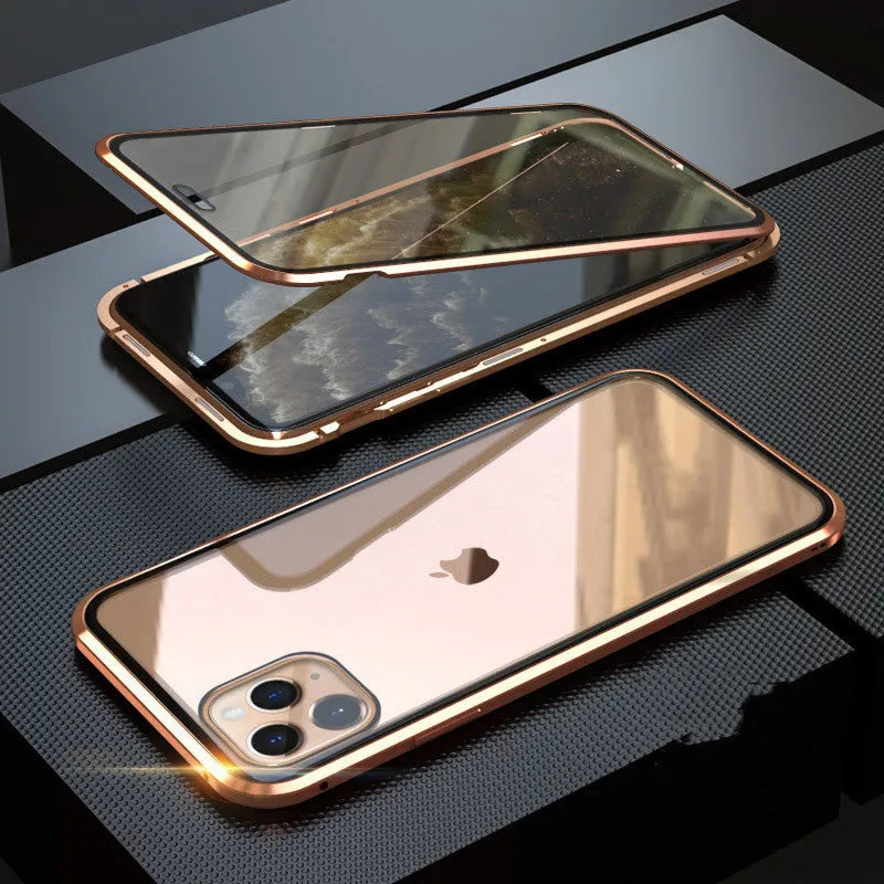 Glass anti-spy clamshell case for iPhone in multiple colours showing geometric pattern