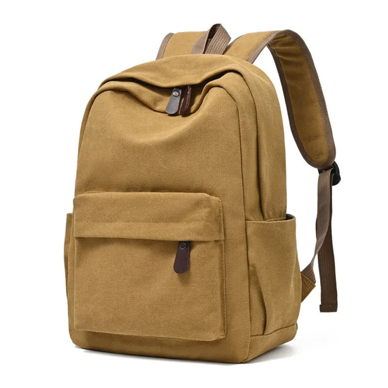 Canvas large capacity travel backpack in solid colour for men and women, available in brown