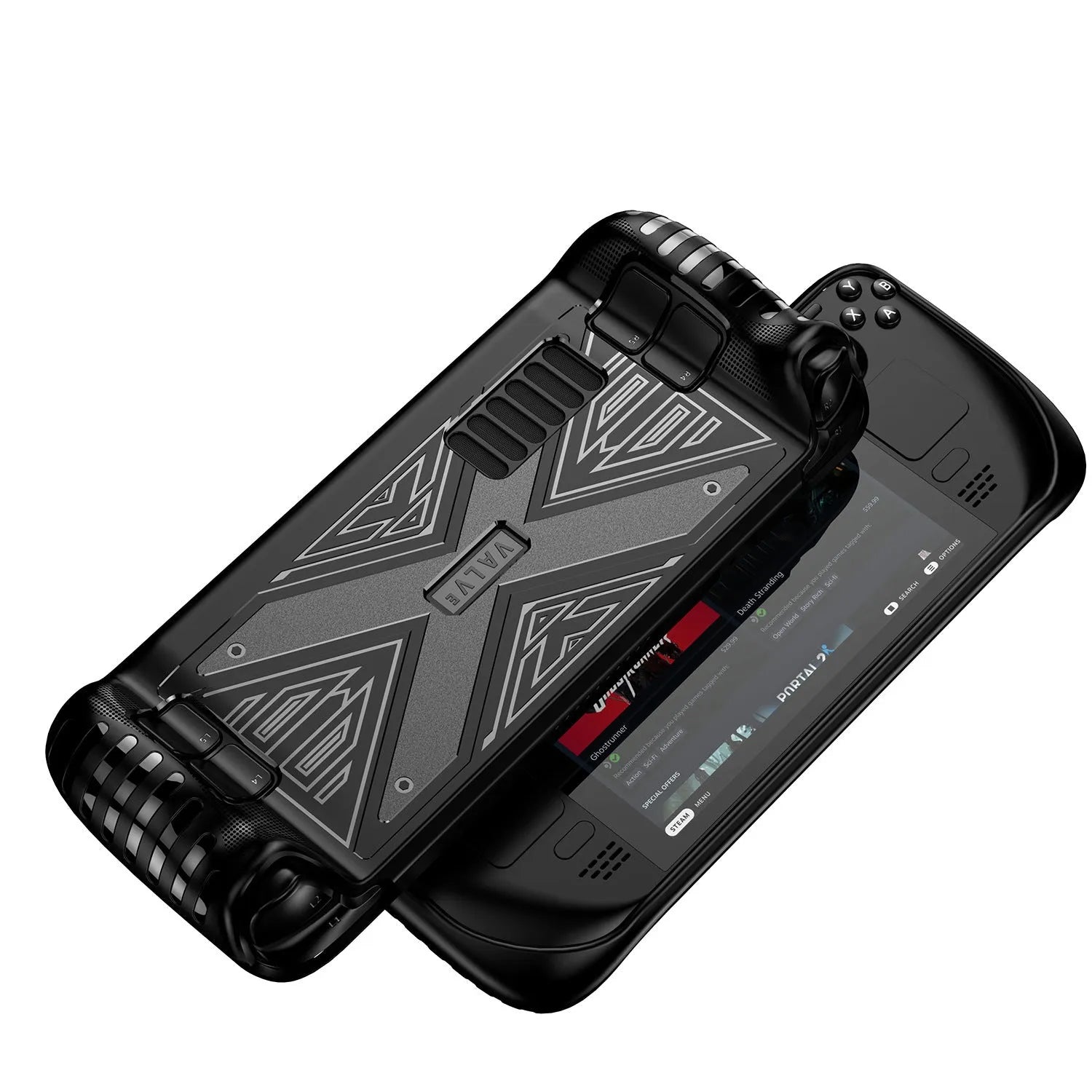 Silicone soft shell protective cover for Steam Deck console in red, blue, or black colour options