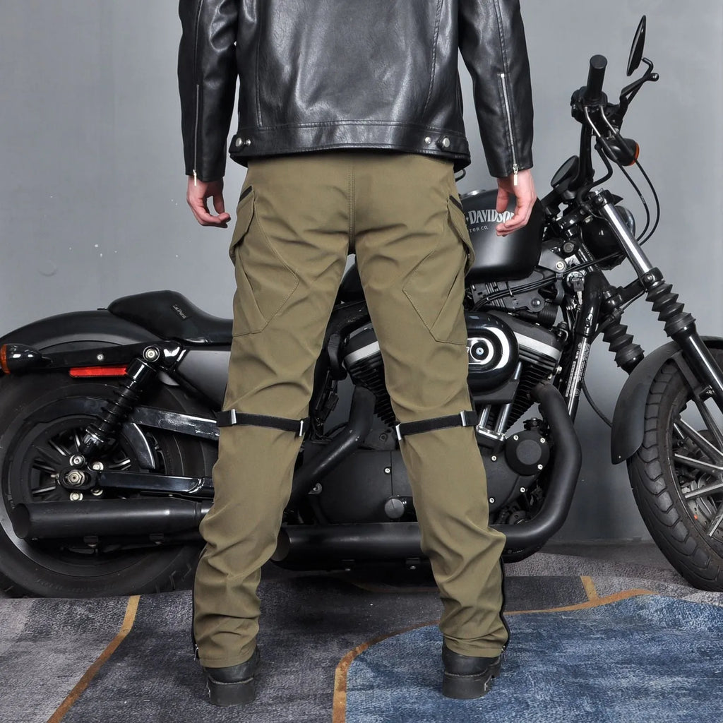 Motorcycle waterproof cycling trousers with protective gear set in black or green belt colours