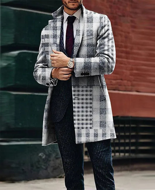 Large suit collar slim fit men's coat in polyester blend with top stitching slit pocket, colour XLDY-03