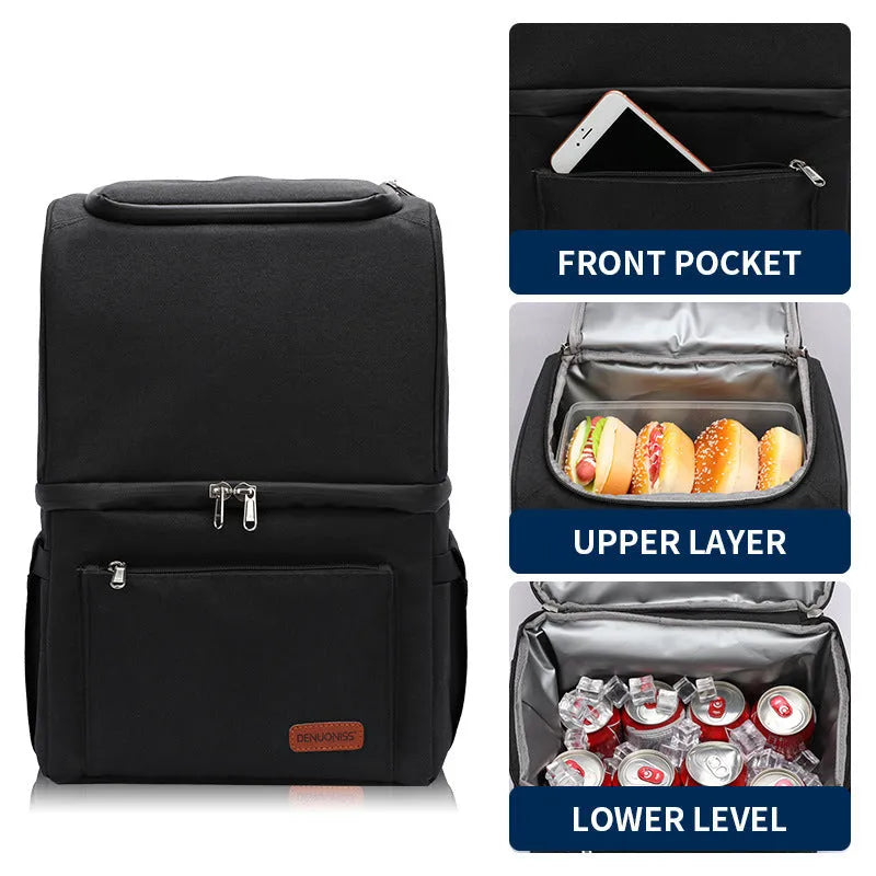 Double layer insulated waterproof picnic backpack with shoulder straps in multiple colour options