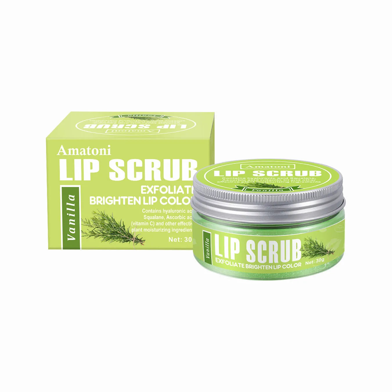 Amatoni Lip Scrub pot in Coconut, Raspberry, Vanilla, or Watermelon flavour, 30g size
