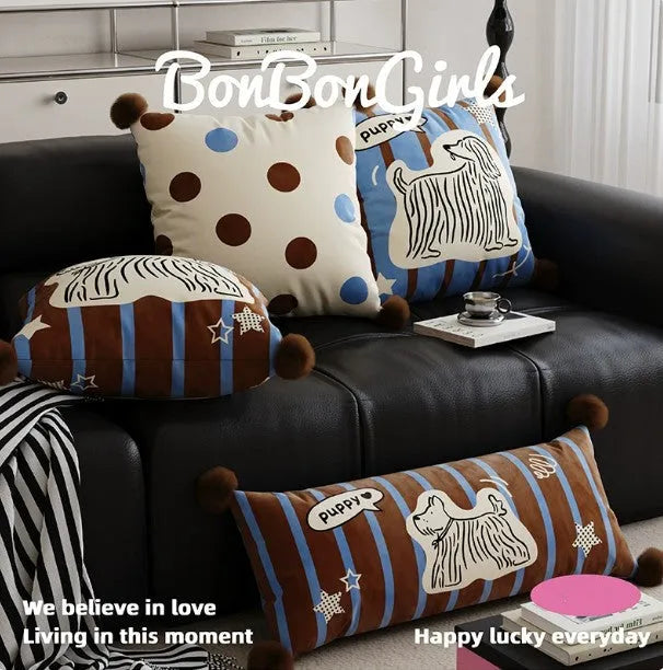 Cotton cartoon anime cushion pillow in blue, brown, or white on sofa