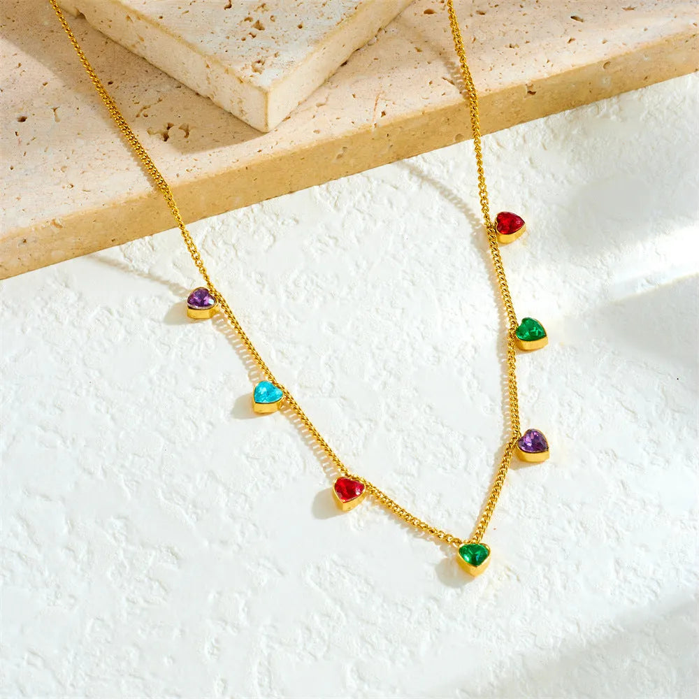 Gold-plated stainless steel necklace with heart pendant, adjustable 41-50cm length