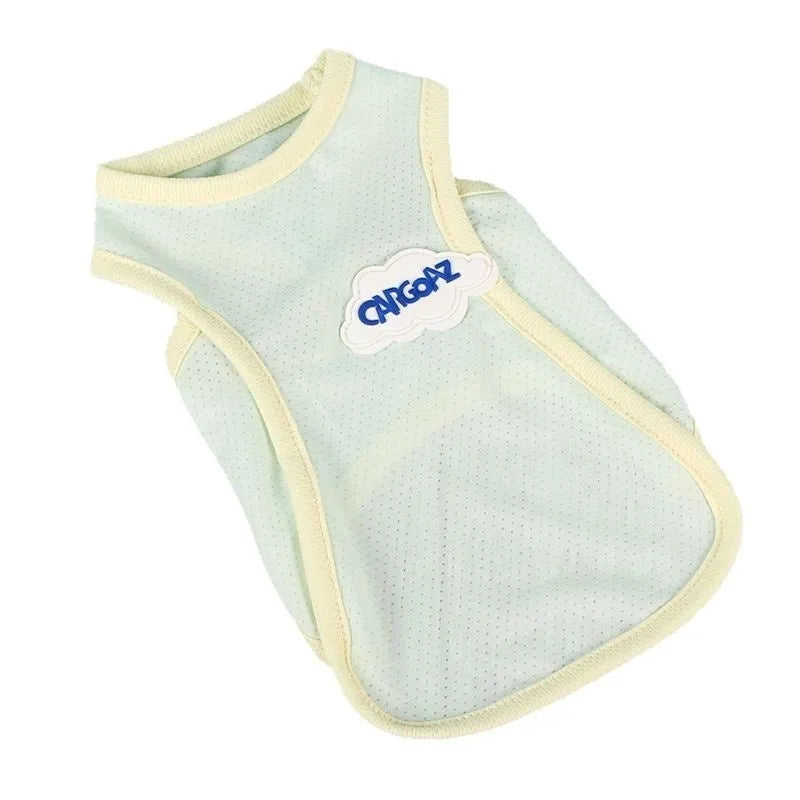 Polyester cat summer vest in grass green colour showing lightweight sports-style design