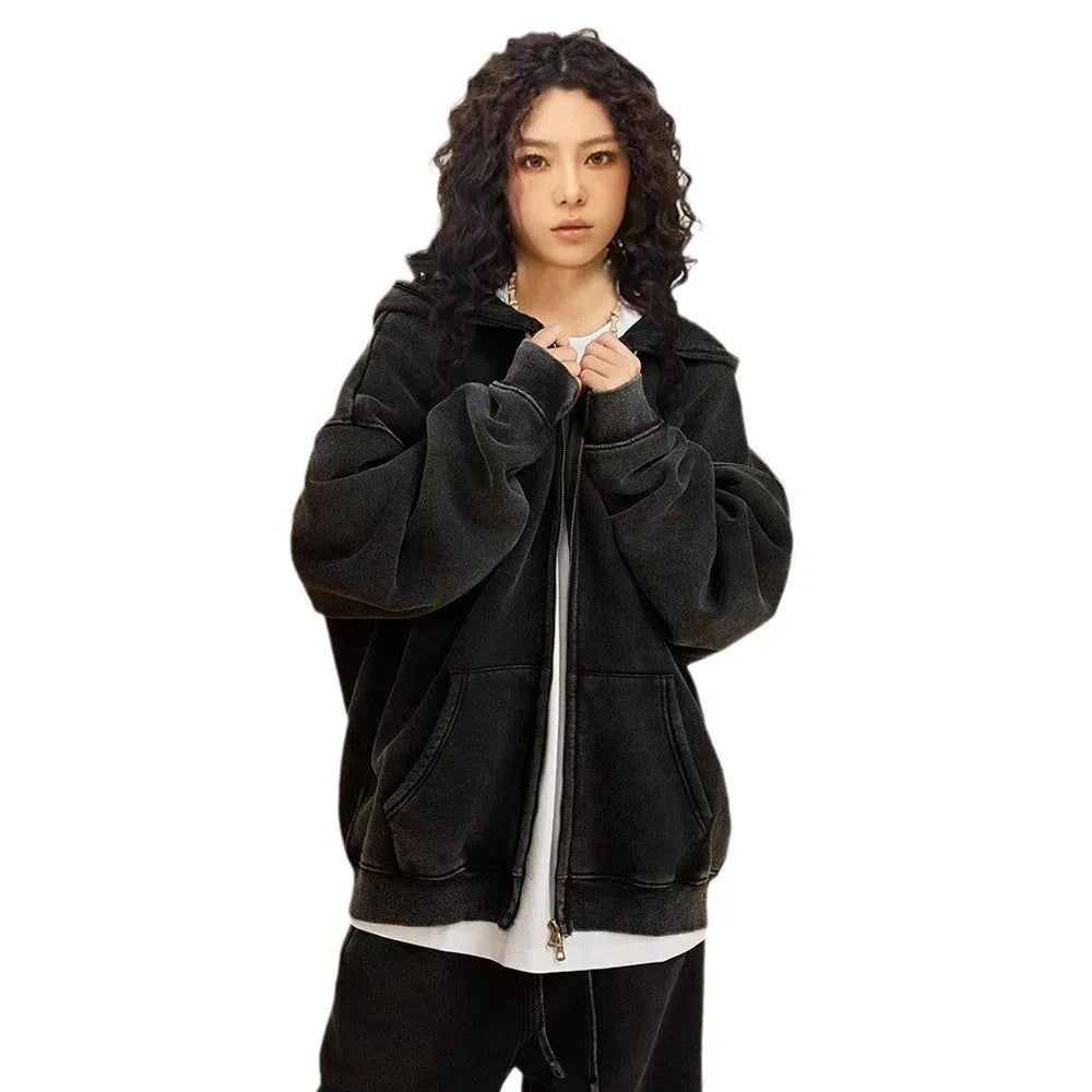 Men's zip-up hooded cardigan in cotton with fleece lining, shown in dark green