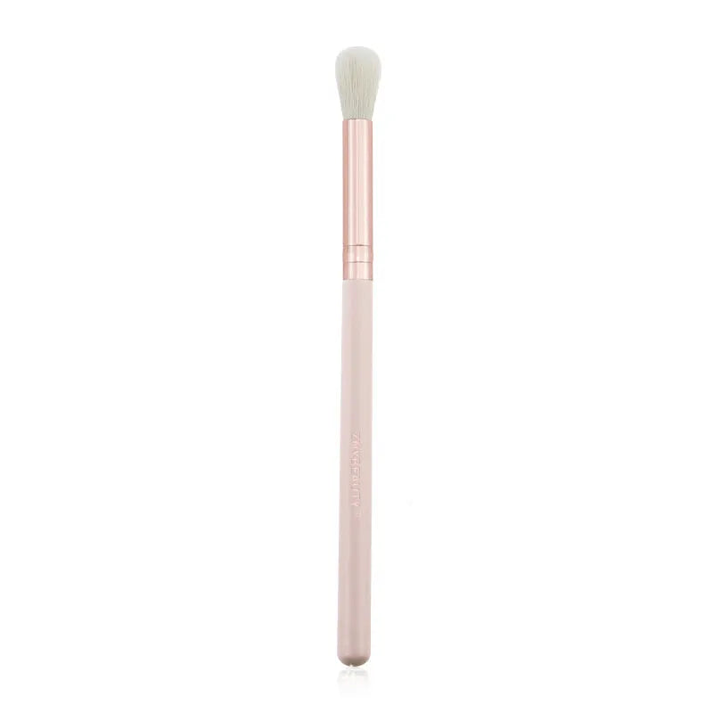 26 pink makeup brushes with wooden handles arranged in a PU storage bag