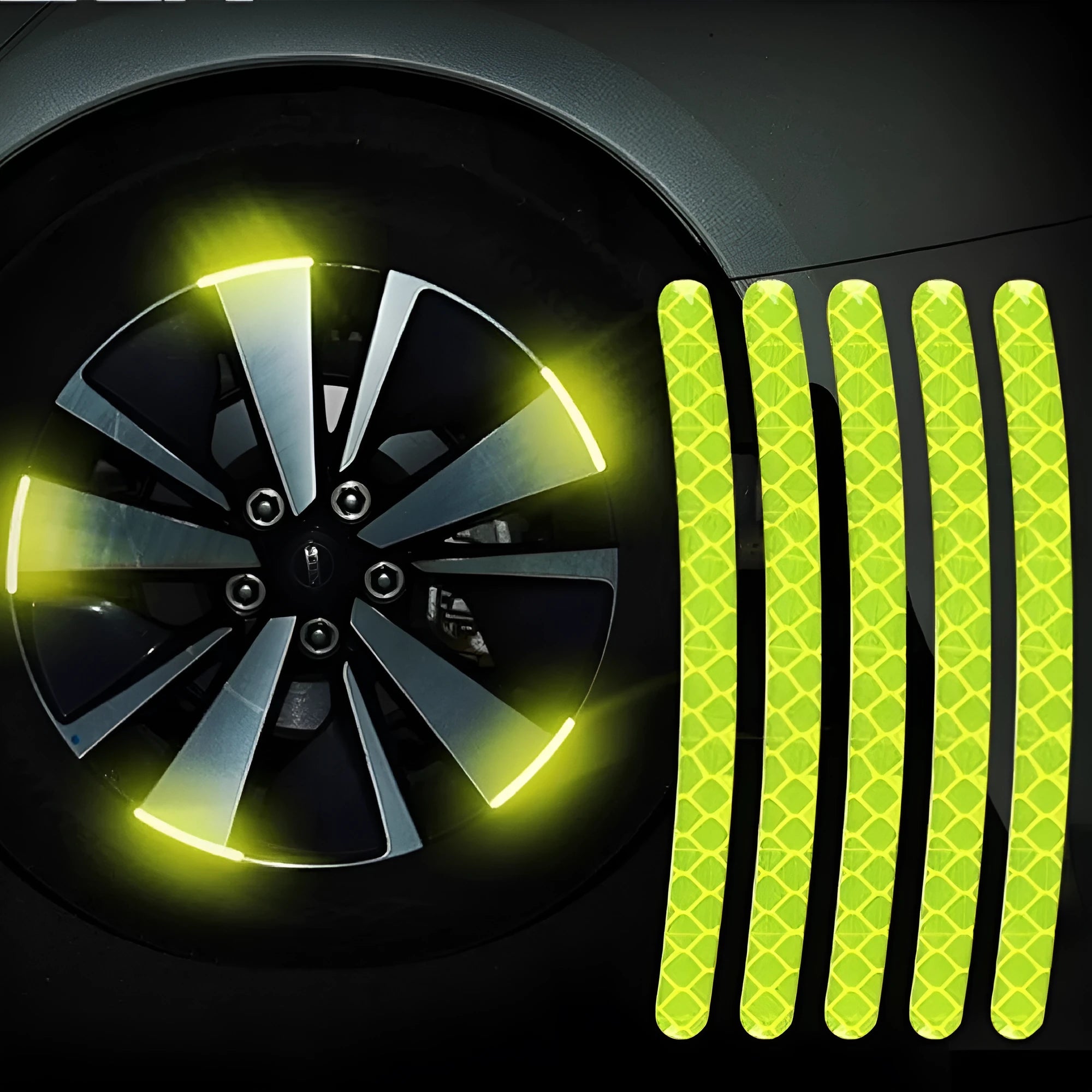 20-piece arc-shaped PVC reflective stickers for car wheel hubs in multiple colour options