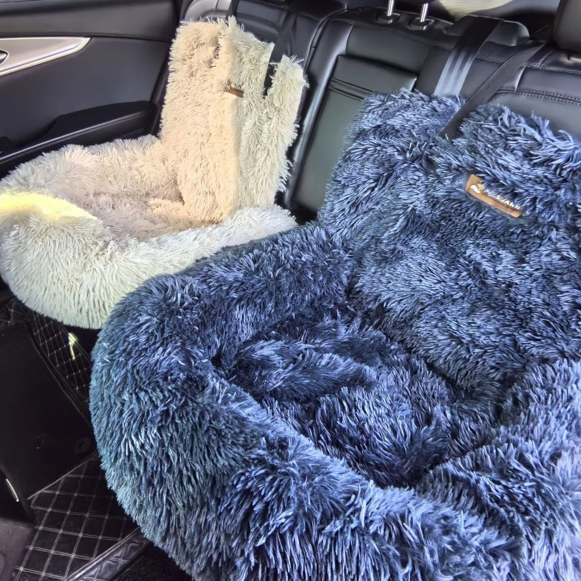 Winter thermal vehicle pet mat in beige colour on car seat