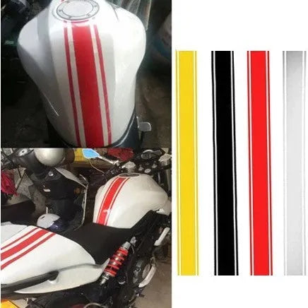 Motorcycle reflective pinstripe sticker measuring 50cm by 4.5cm in black, red, silver, and yellow colours