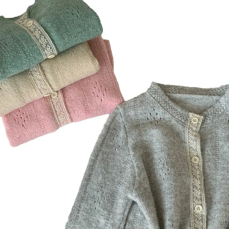 Korean artistic retro style sweater coat in loose fit cardigan design, shown in apricot colour