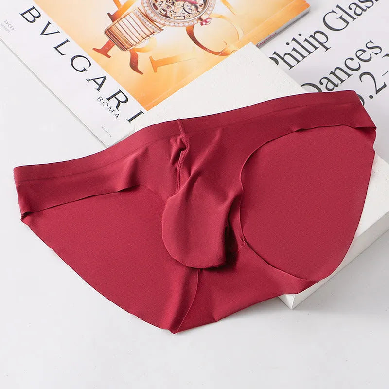 Ice silk seamless men's briefs with separate pouch compartment in multiple colour options