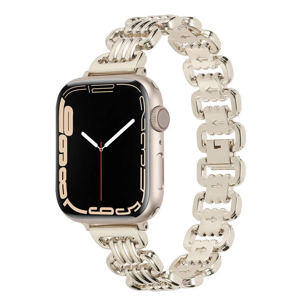 Alloy metal bracelet for Apple Watch in silver, black, gold, rose gold, and Starlight colours