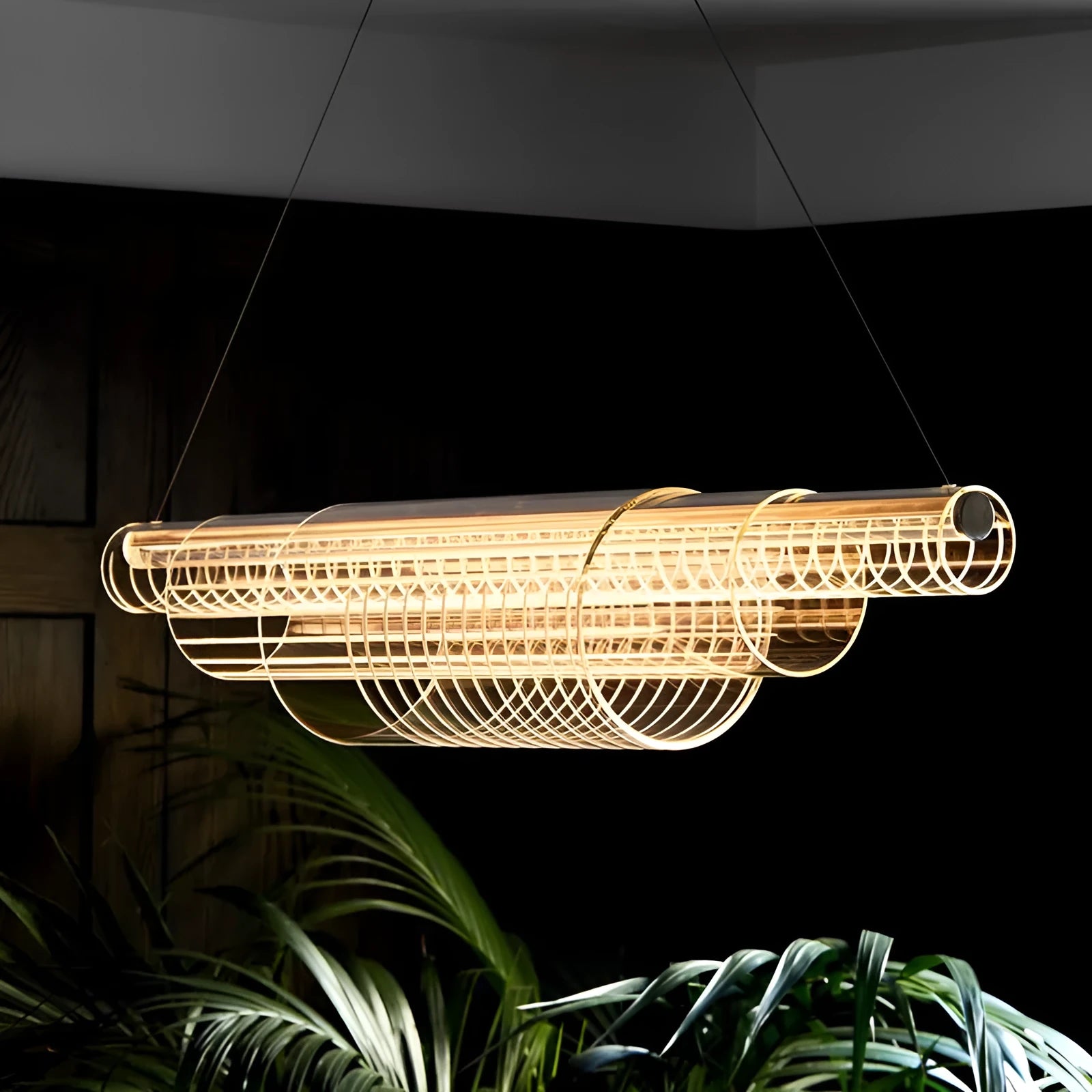 Modern minimalist glass pendant lamp with iron body in three hanging length options.