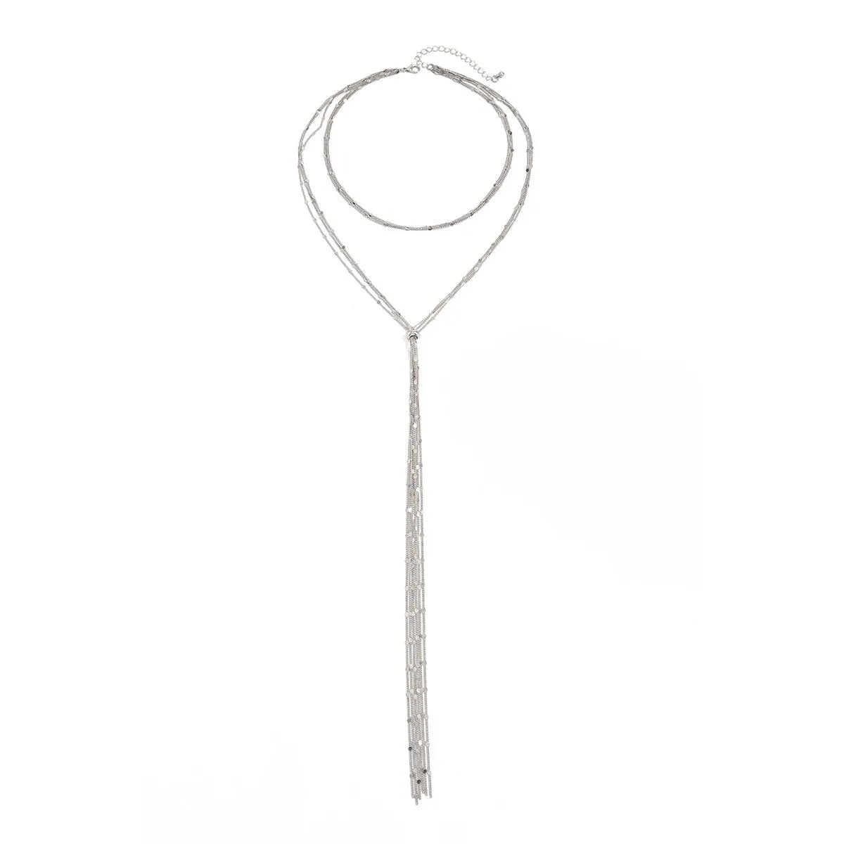 Women's multi-layer Y-shaped tassel neck back chain in gold copper electroplated finish, adjustable 35-57cm circumference