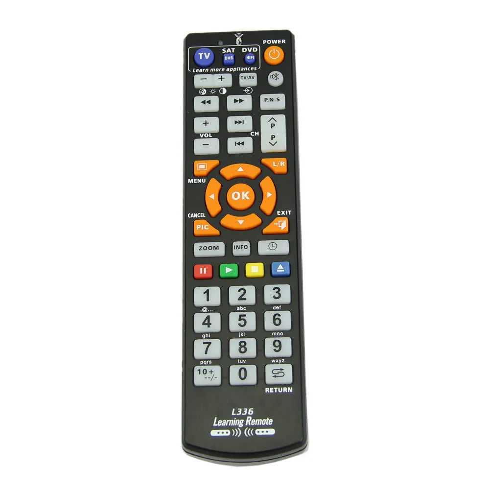 Black L336 learning remote control with infrared sensor and standard button layout