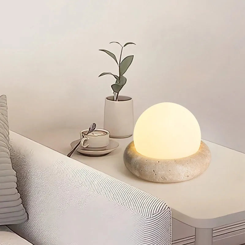 Round yellow cave stone coloured night light with remote control for bedside use