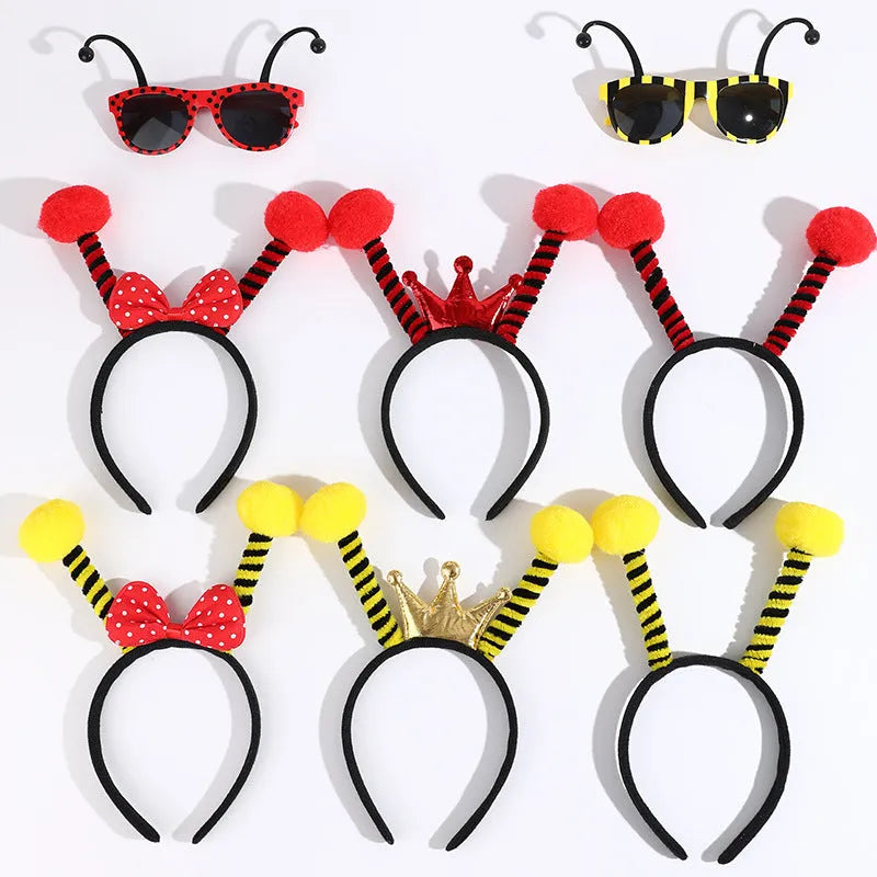 Yellow bee pattern children's dress up headband and glasses costume accessory set