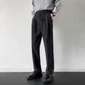 Men's straight leg loose fit suit trousers in apricot and black colours