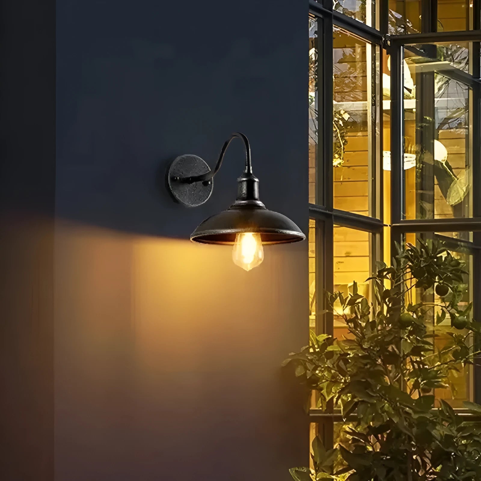 Retro style villa courtyard wall lamp in copper finish with oblique angle mounting